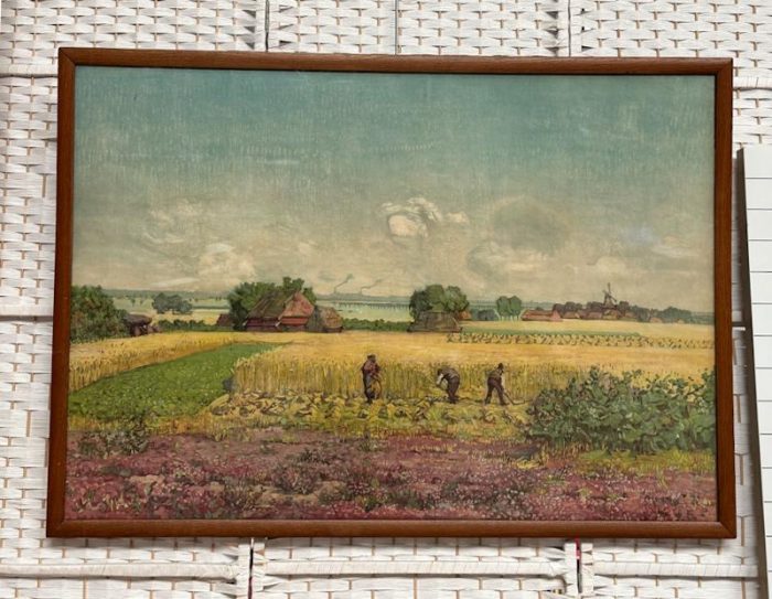 Vintage schilderij "Landbouw aan de noordkust van Groningen" van Hendrik jan Wolter 1912-1959 - Afbeelding 3