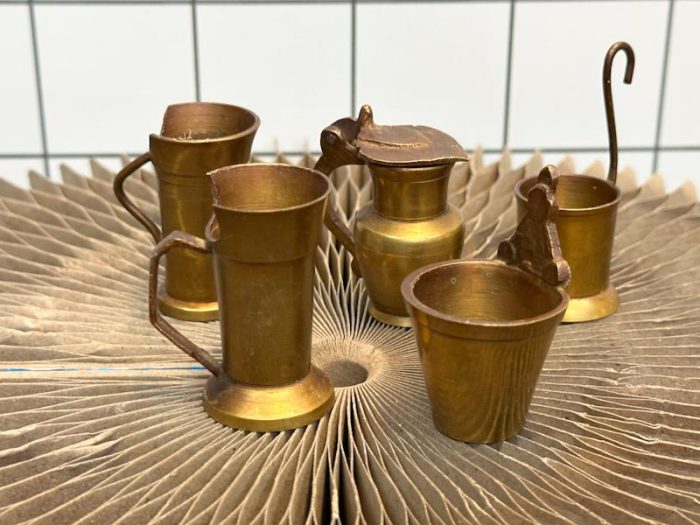 5 Kleine vintage bronzen/messing items voor poppenhuis of letterbak