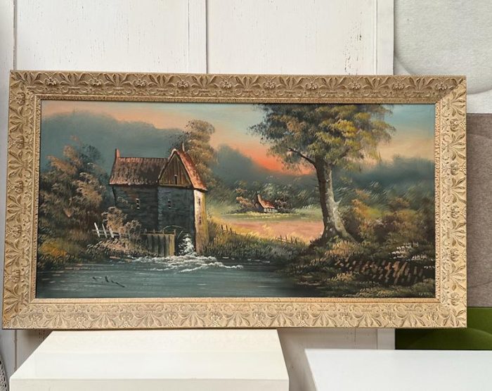 Olieverfschilderij op doek in prachtige vintage lijst gesigneerd