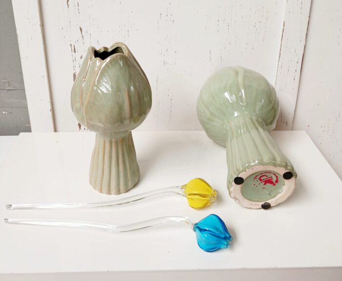 2 Mooie dk design vazen, tulpen vorm + 2 design glazen tulpen - Afbeelding 4