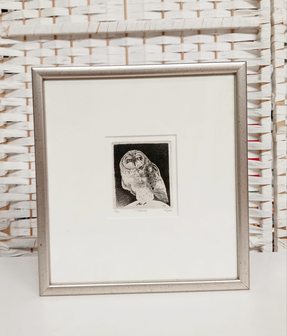 Vintage "Ets van velduil" in lijst gesigneerd