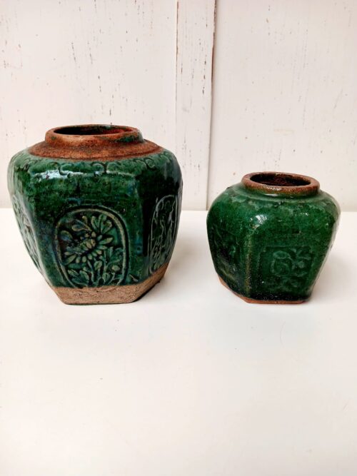 2 Antieke Chinese groene gember potten