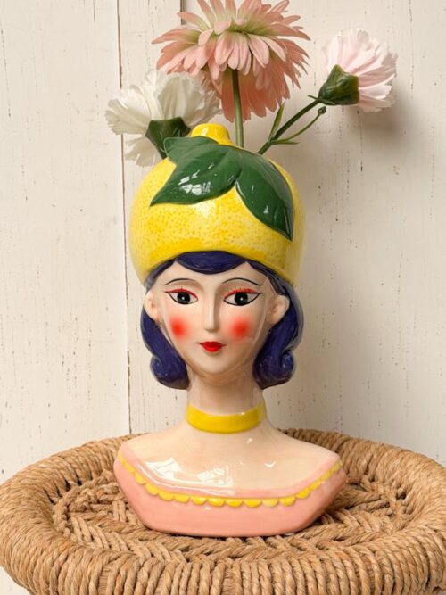 Keramieken design vaas "Home Bound" by Ky gekleurd vrouw citroen