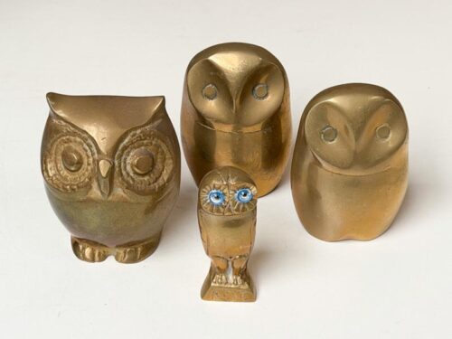 4 Bronzen / messing beelden uilen