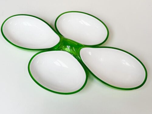 Vintage Italiaanse design Guzzini , 2 delige serveerschaal groen-wit