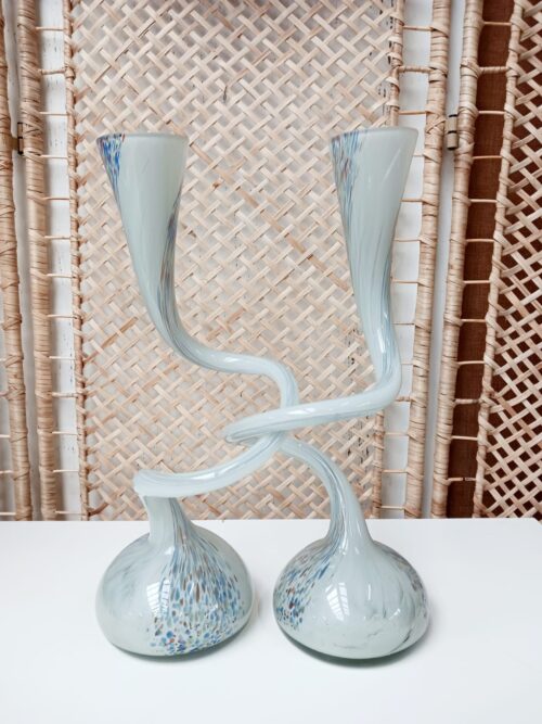 2 Mooie vintage design mond geblazen koppel glassculptuur vazen